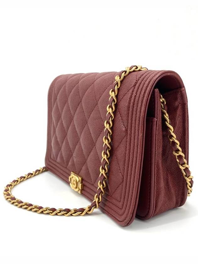 Caviar Boy gold logo woc mini bag cross burgundy Chanel