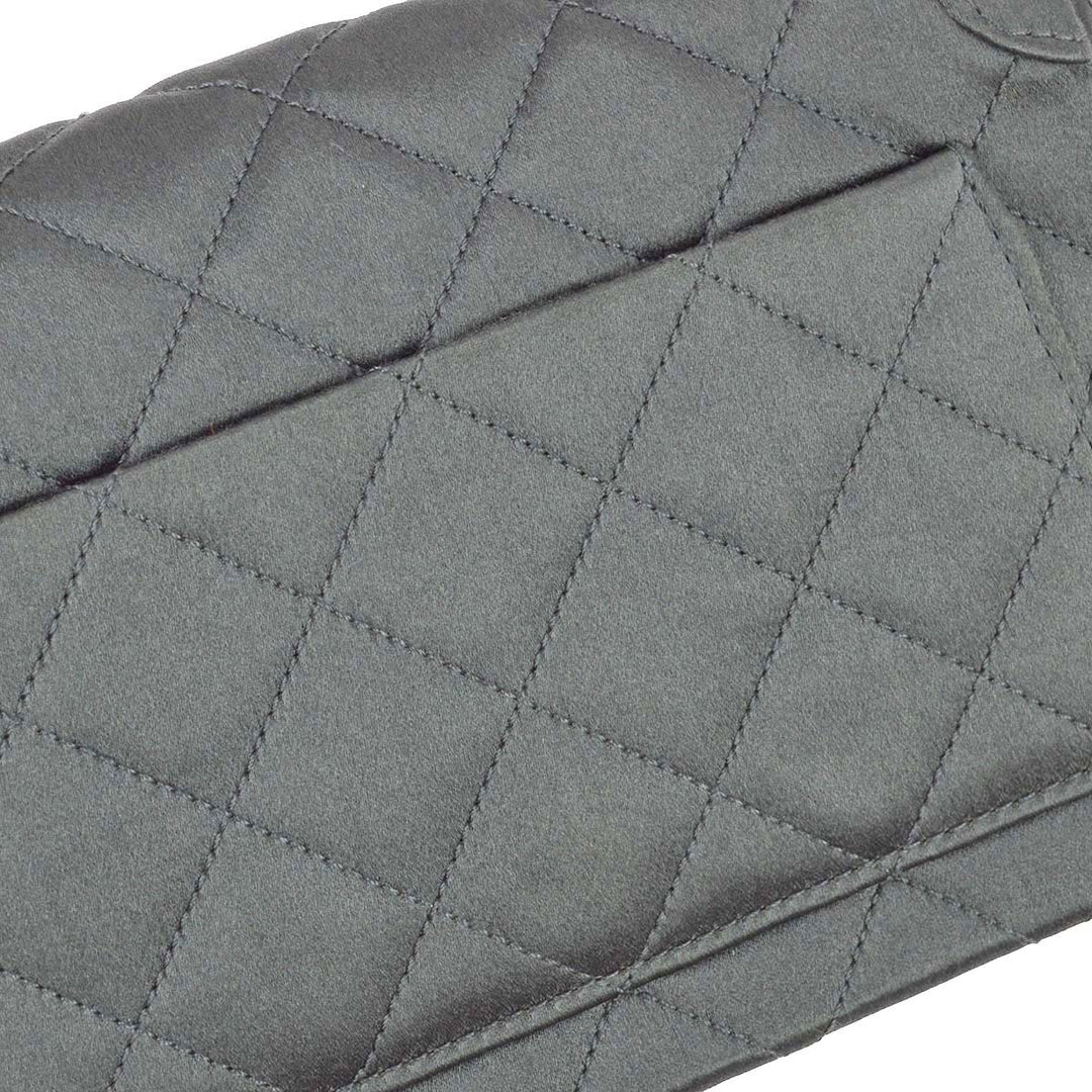 Top Quality Chanel 1989-1991 Gray Satin Single Flap Shoulder Bag