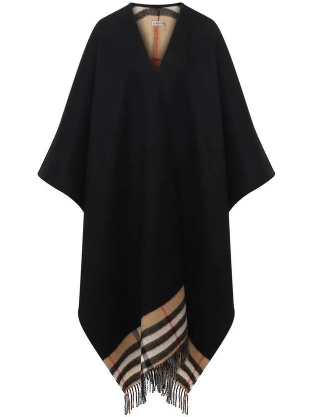 Burberry Vintage Check Pattern Wool Cashmere Cape Black