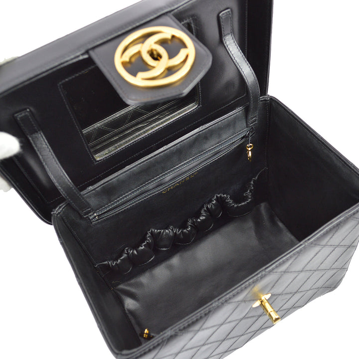 Top Quality Chanel 1994-1996 Black Lambskin Bicolore Vanity 2way Handbag
