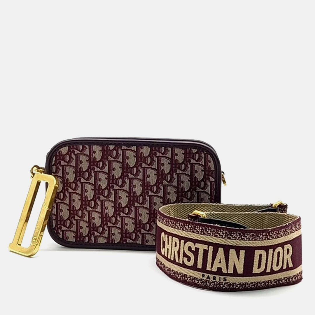 Top quality Dior Burgundy Canvas Oblique Quake Pouch