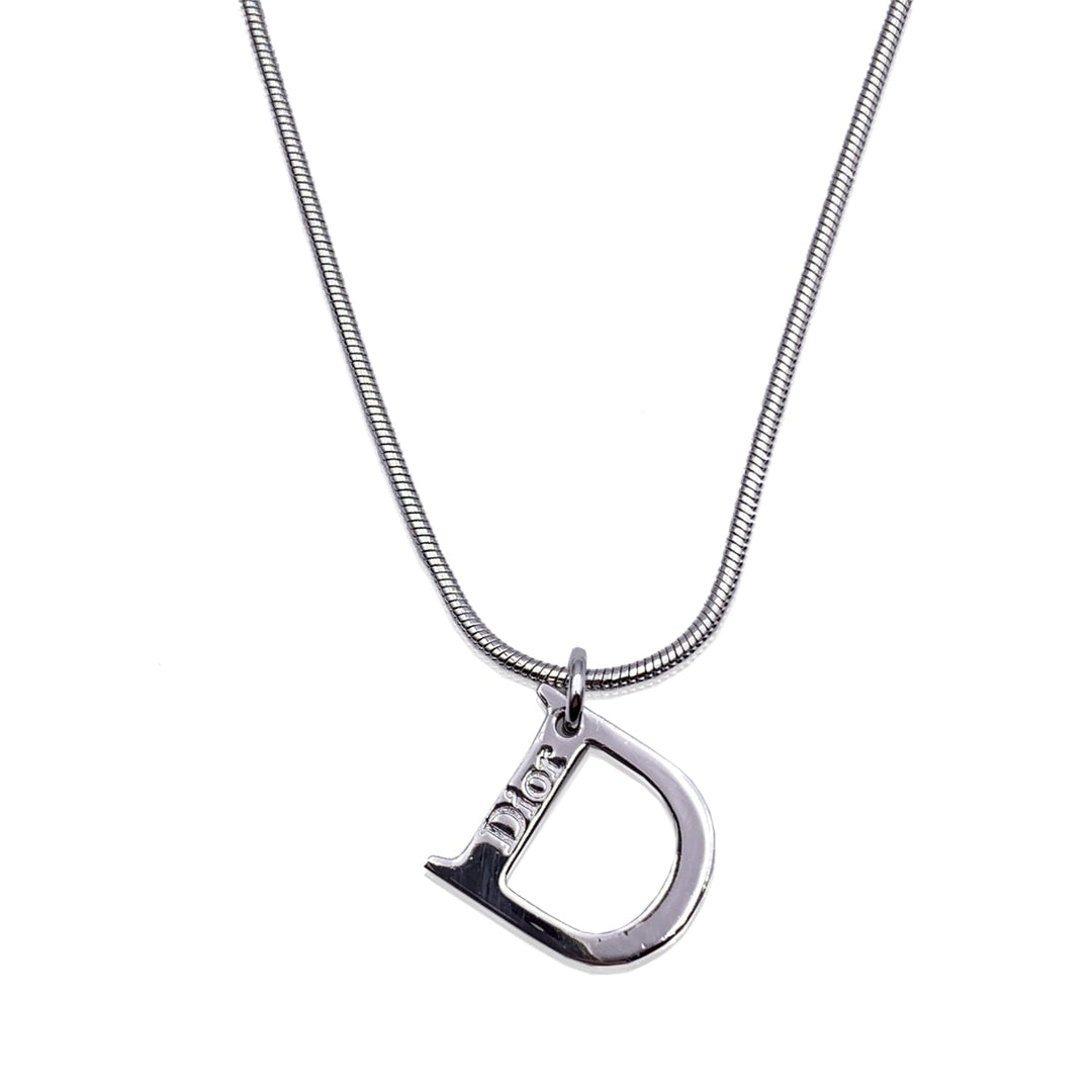 CHRISTIAN Top quality Dior Silver Metal D Logo Pendant Chain Necklace