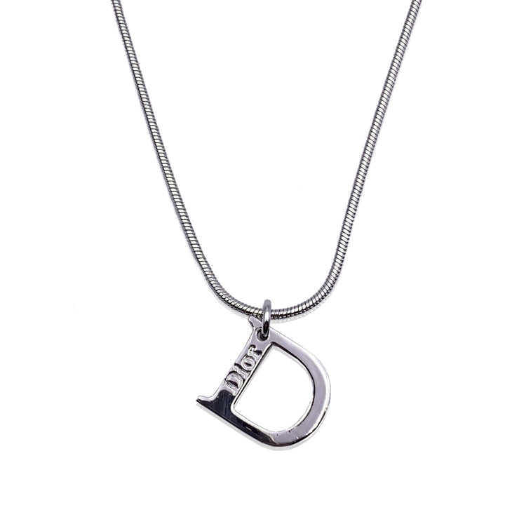 CHRISTIAN Top quality Dior Silver Metal D Logo Pendant Chain Necklace