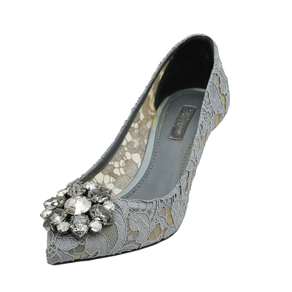 Dolce & Gabbana Gray Bellucci Taormina Lace Mid Heel Pumps 37