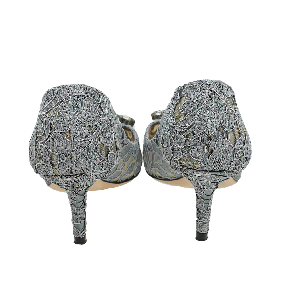 Dolce & Gabbana Gray Bellucci Taormina Lace Mid Heel Pumps 37