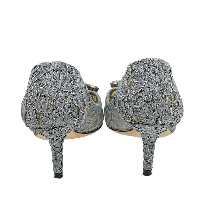 Dolce & Gabbana Gray Bellucci Taormina Lace Mid Heel Pumps 37