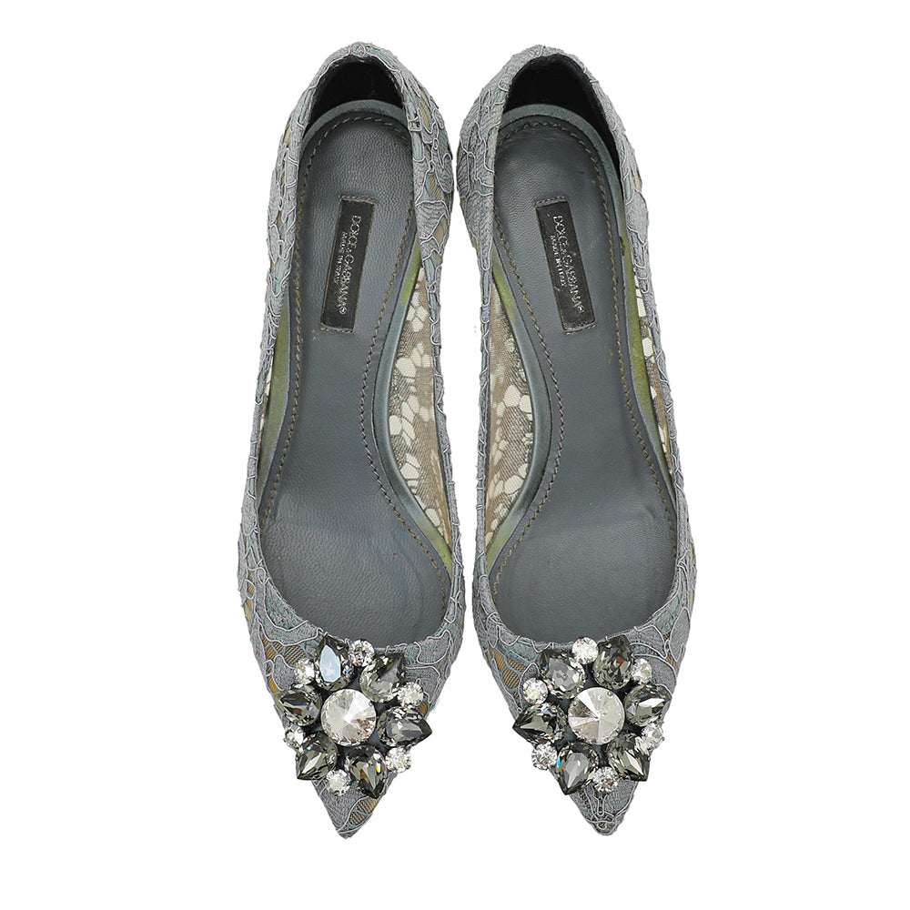 Dolce & Gabbana Gray Bellucci Taormina Lace Mid Heel Pumps 37