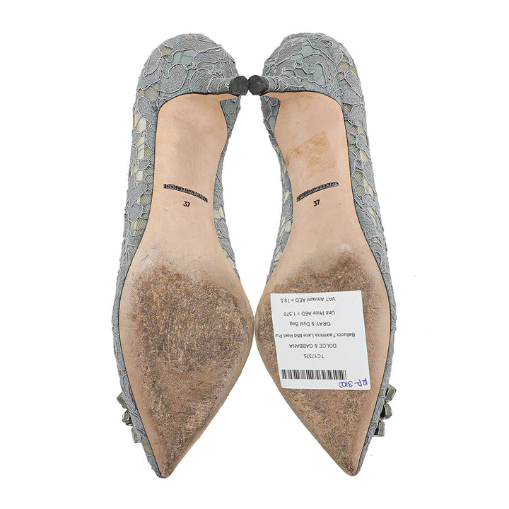 Dolce & Gabbana Gray Bellucci Taormina Lace Mid Heel Pumps 37