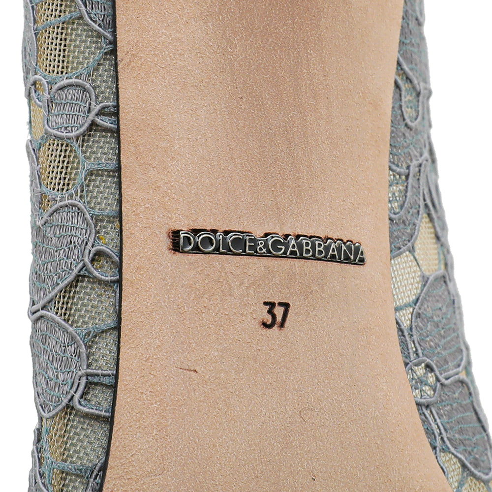 Dolce & Gabbana Gray Bellucci Taormina Lace Mid Heel Pumps 37