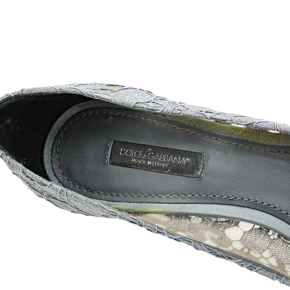 Dolce & Gabbana Gray Bellucci Taormina Lace Mid Heel Pumps 37