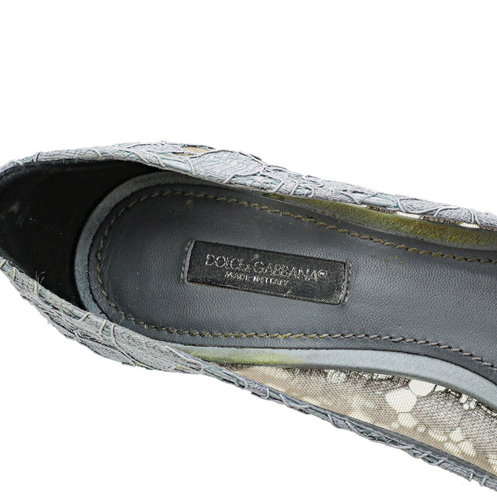 Dolce & Gabbana Gray Bellucci Taormina Lace Mid Heel Pumps 37