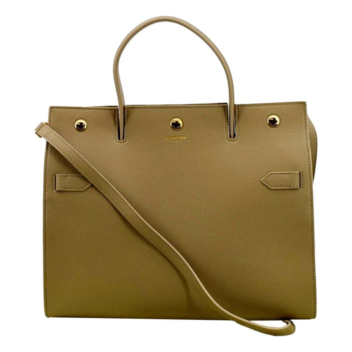 BURBERRY Small Title Leather Tote Bag Beige