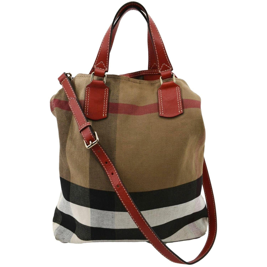 BURBERRY Susanna Medium Check Canvas Bucket Shoulder Bag Brown