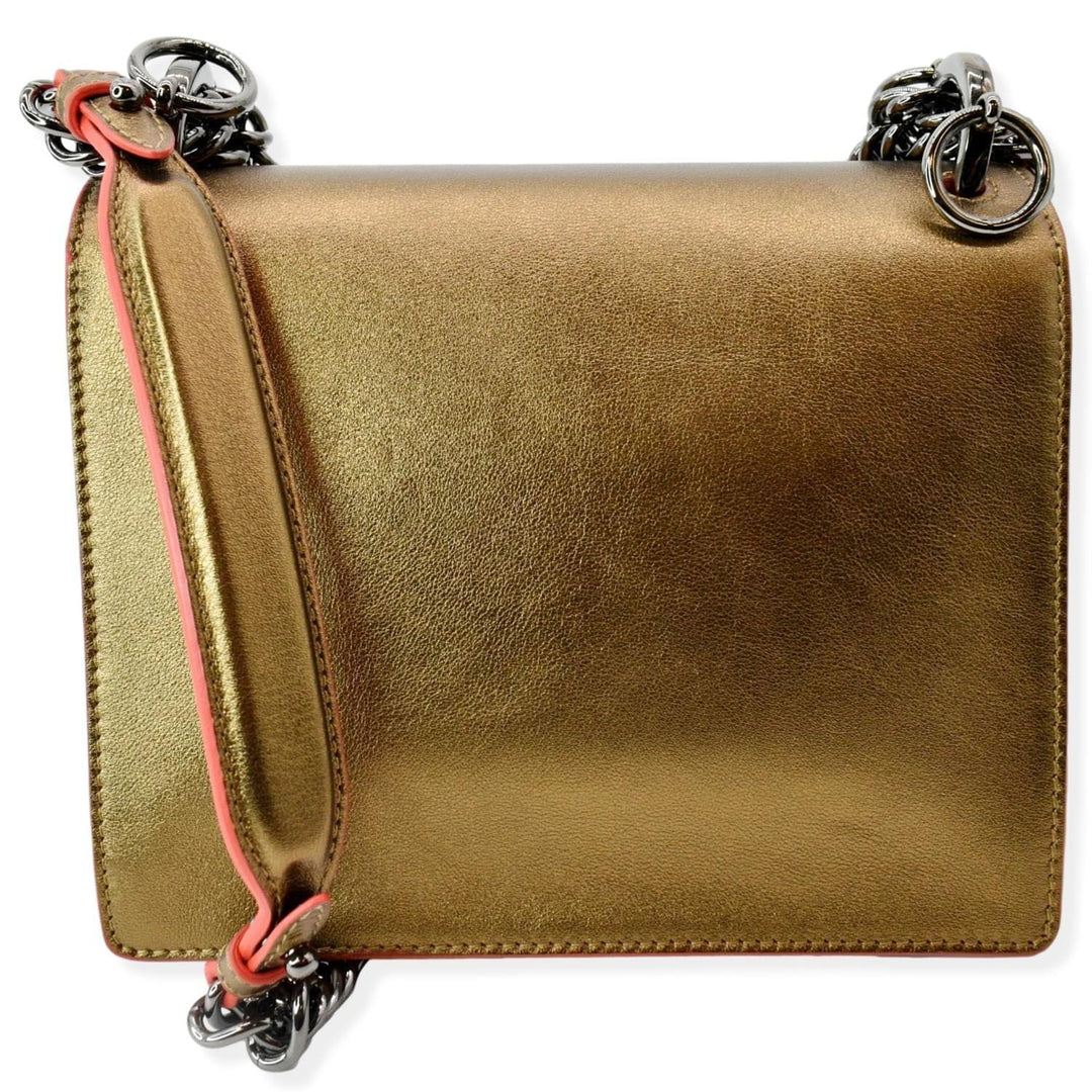 Fendi Kan I Small Studded Metallic Leather Chain Shoulder Bag Gold