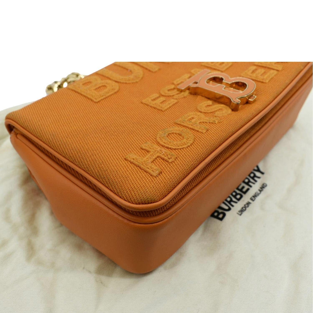 Burberry Horseferry Print Lola Canvas Leather Shoulder Bag Orange