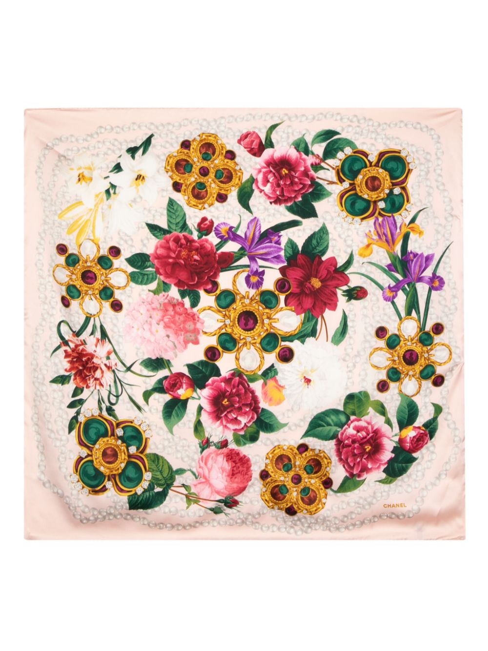 Chanel Camellia Pearl silk scarf