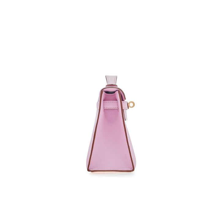 Hermes Kelly Pochette Mauve Sylvestre Swift Rose Gold Hardware