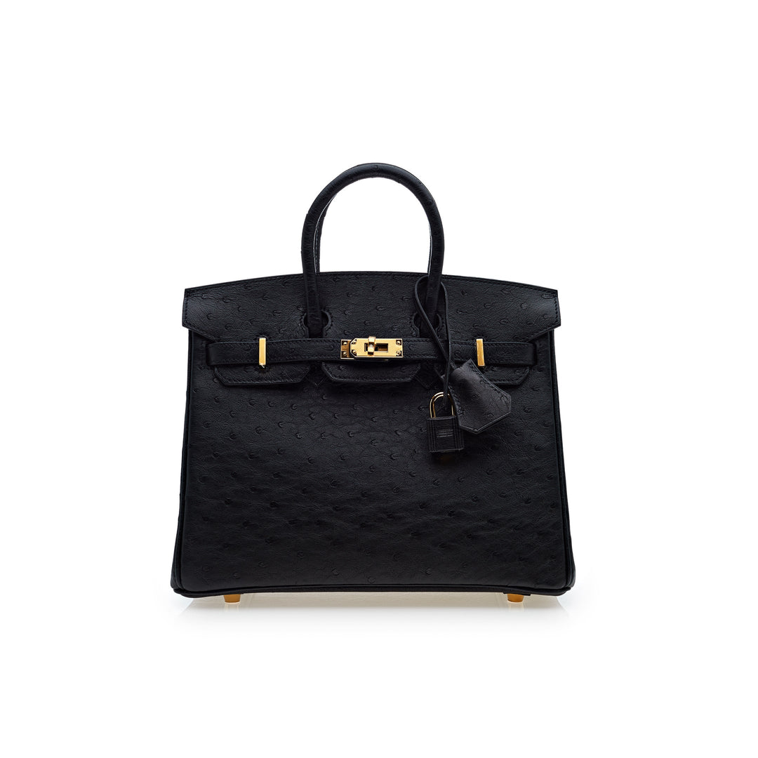 Top quality Hermes Birkin 25 Noir Ostrich Leather Gold Hardware