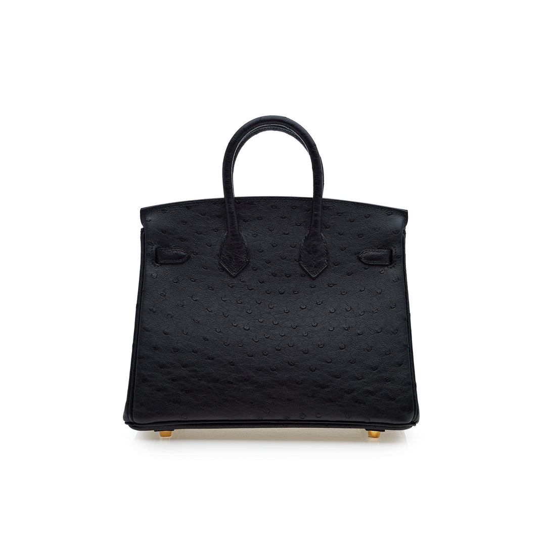 Top quality Hermes Birkin 25 Noir Ostrich Leather Gold Hardware