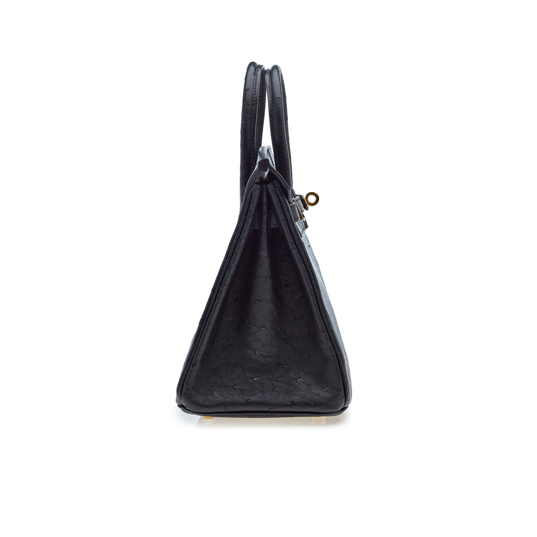 Top quality Hermes Birkin 25 Noir Ostrich Leather Gold Hardware