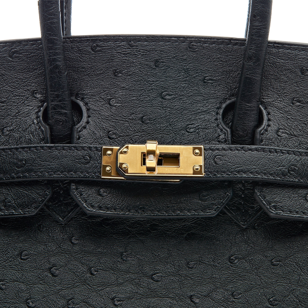 Top quality Hermes Birkin 25 Noir Ostrich Leather Gold Hardware