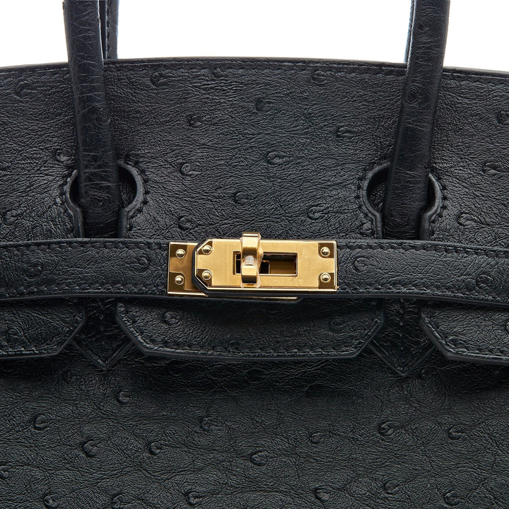 Top quality Hermes Birkin 25 Noir Ostrich Leather Gold Hardware