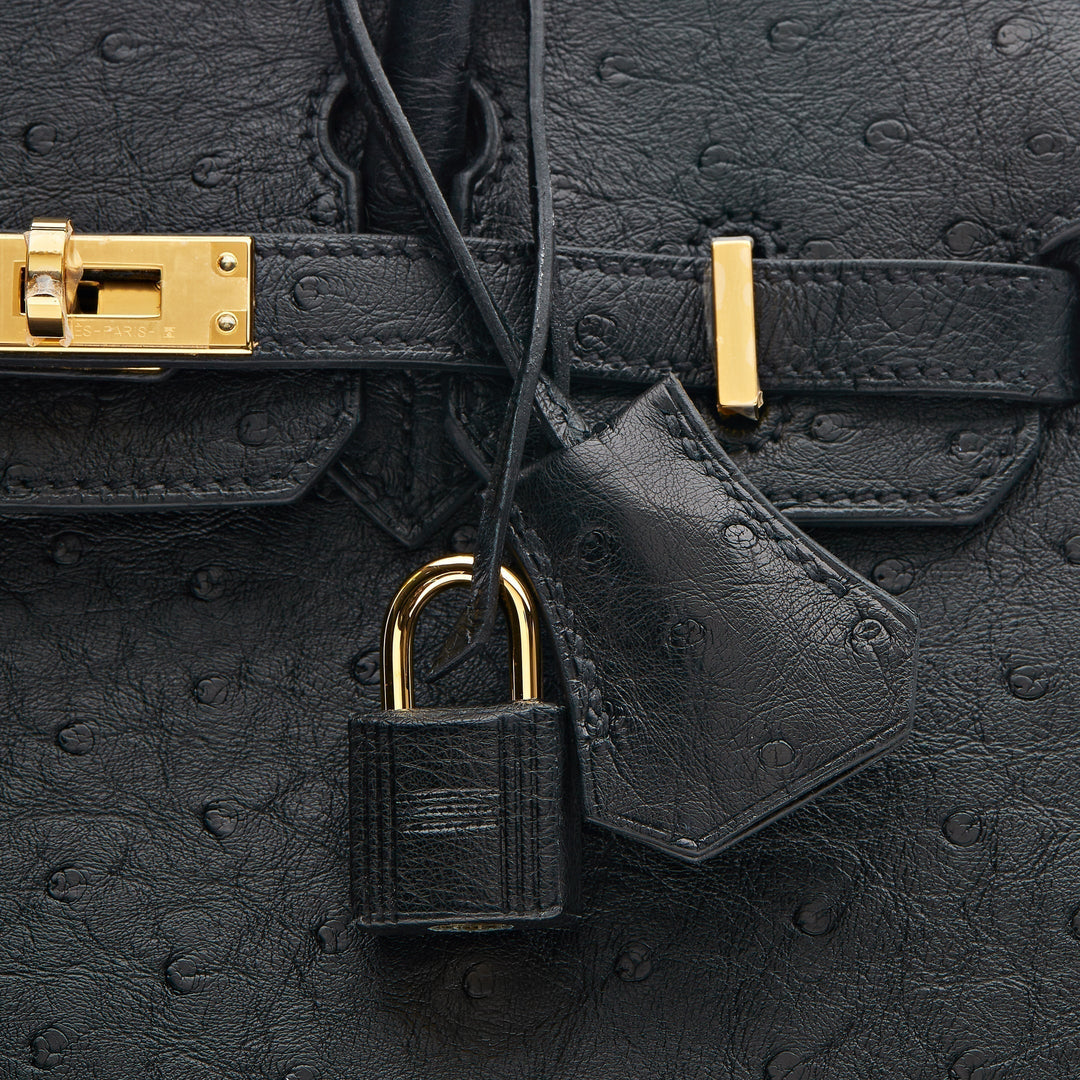 Top quality Hermes Birkin 25 Noir Ostrich Leather Gold Hardware