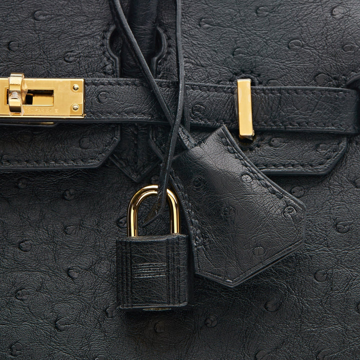 Top quality Hermes Birkin 25 Noir Ostrich Leather Gold Hardware