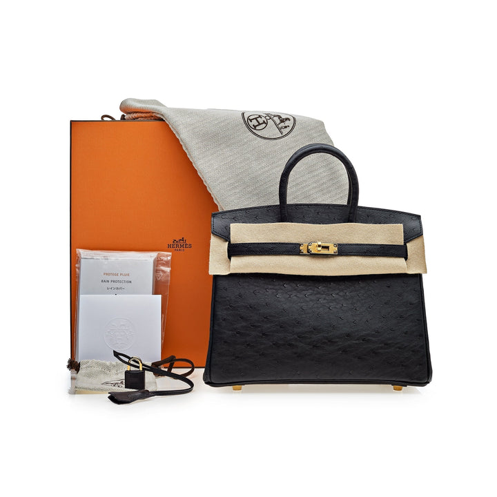 Top quality Hermes Birkin 25 Noir Ostrich Leather Gold Hardware