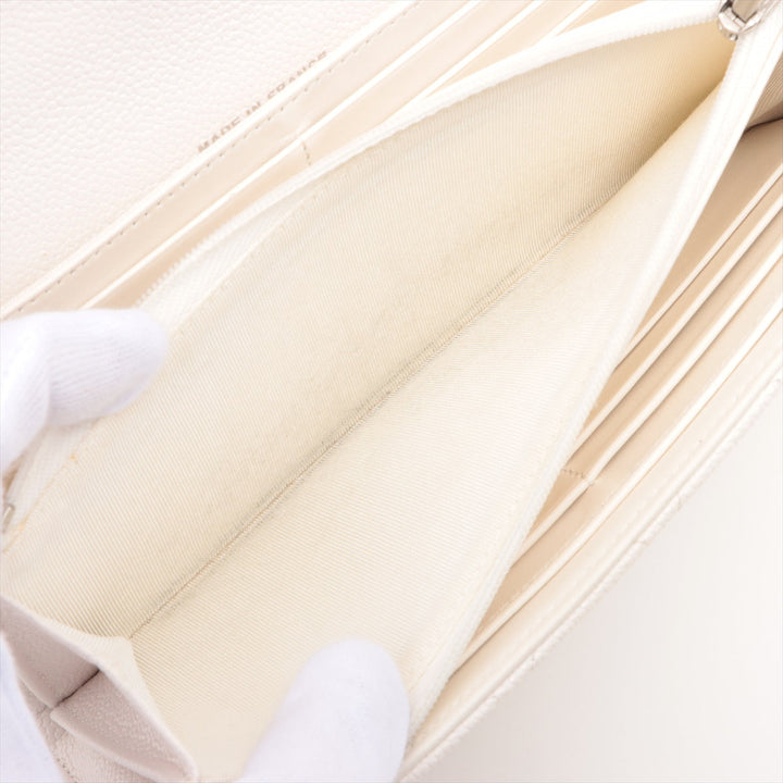 Top Quality Chanel Matrasse Caviar S Wallet White Silver Gold