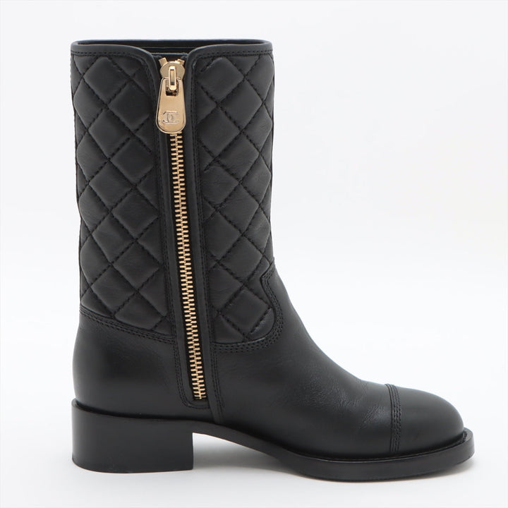 Top Quality Chanel Coco Leather Short Boots 36C  Black G36707 Matrasse Side Zip