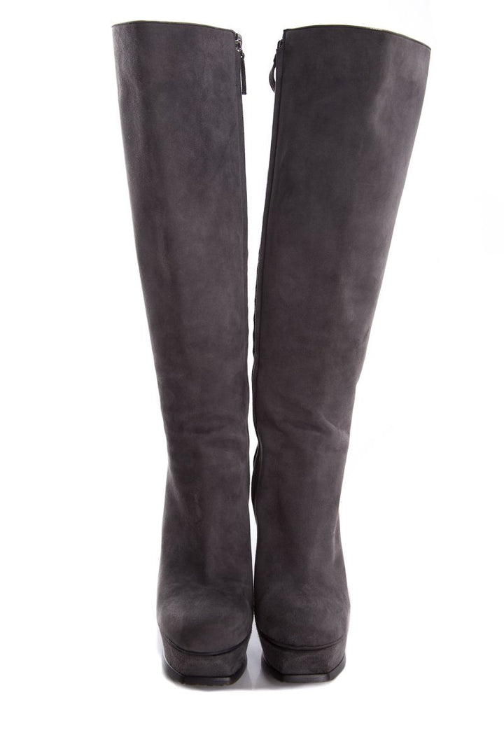 Yves Saint Laurent Grey Suede Knee-High Boots SZ 39