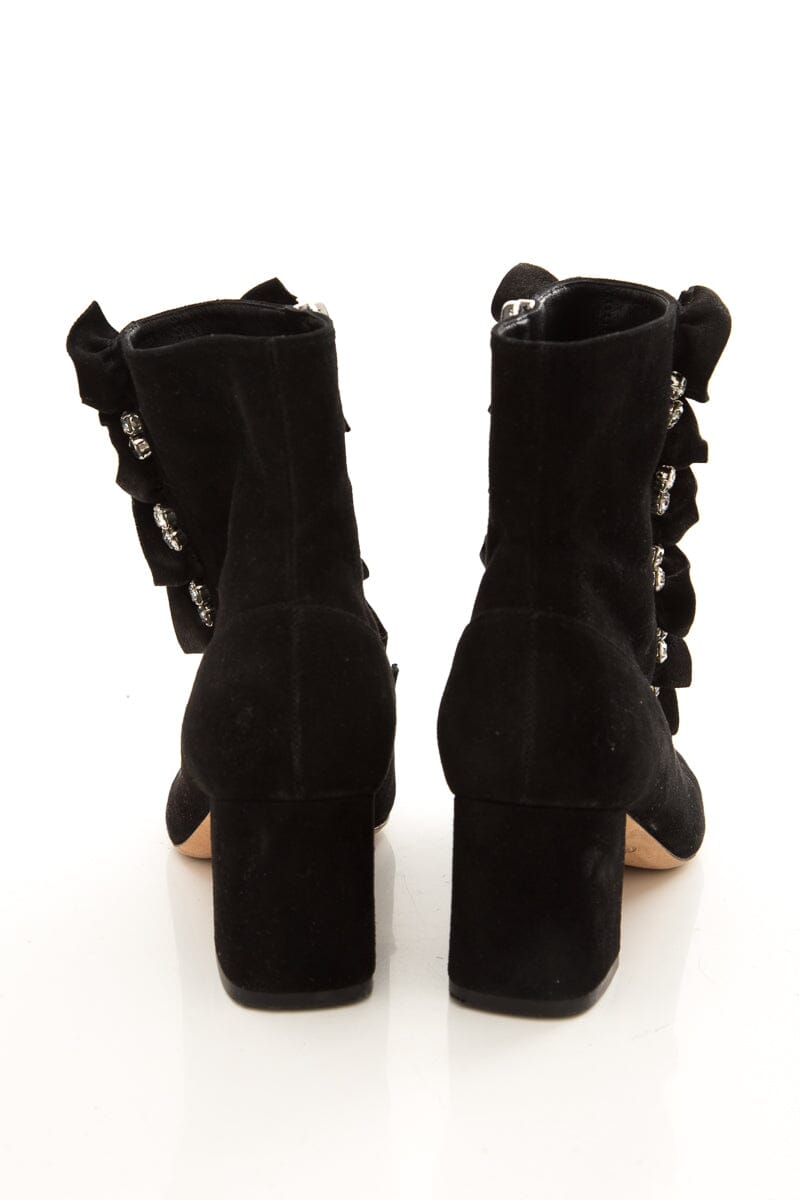 Gedebe Black & Crystal Ruffle Detail Boots SZ 39