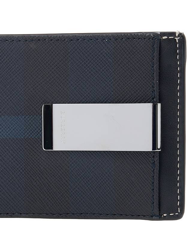 Burberry Check Print Money Clip Card Wallet Navy