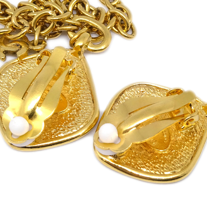 Top Quality Chanel Dangle Fringe Earrings Clip-On Gold