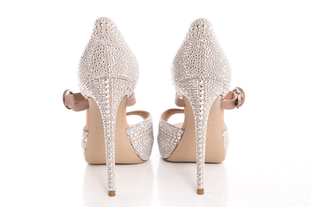 Valentino Silver Rhinestone Peeptoe Heels SZ 40