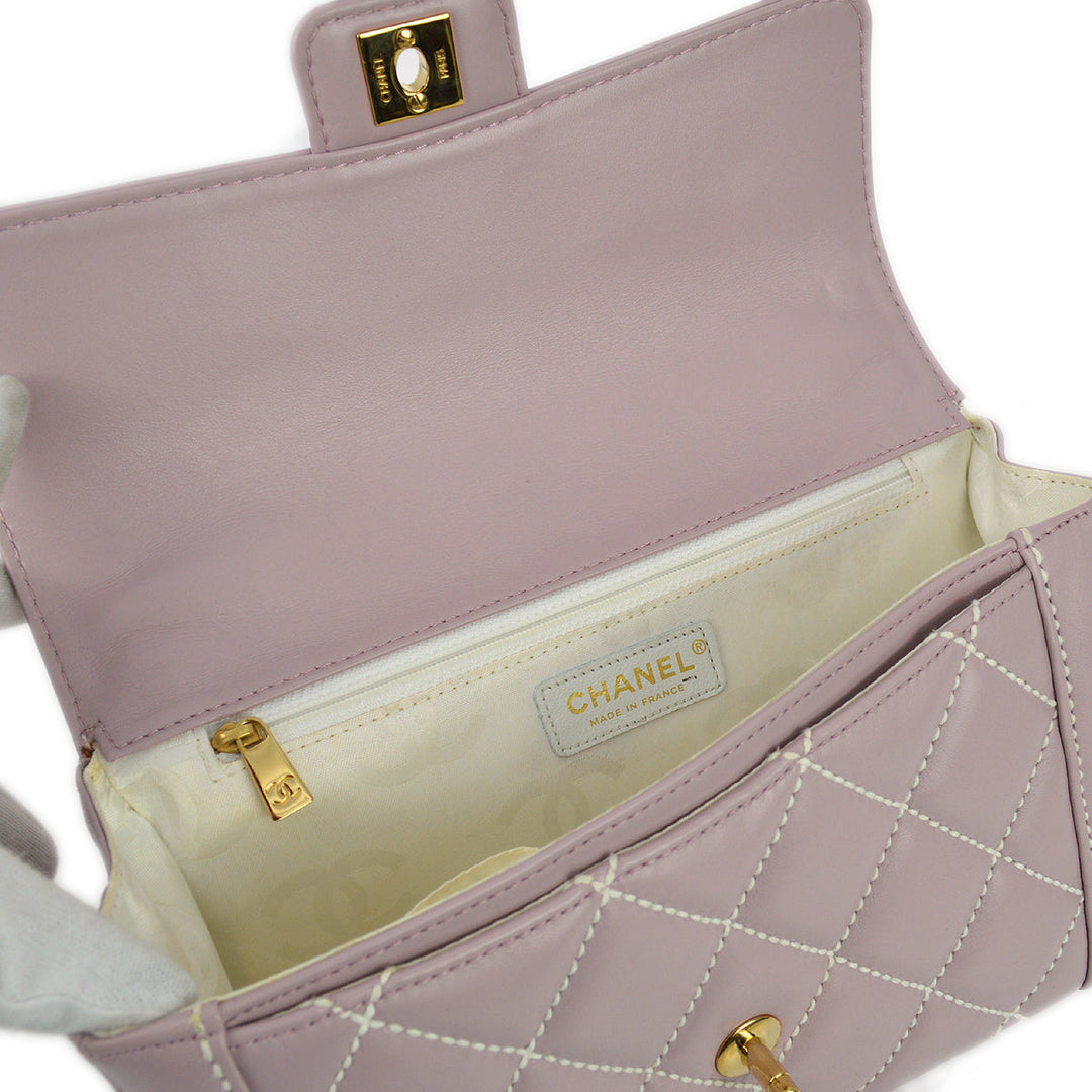 Top Quality Chanel 2004-2005 Purple Calfskin Wild Stitch Handbag