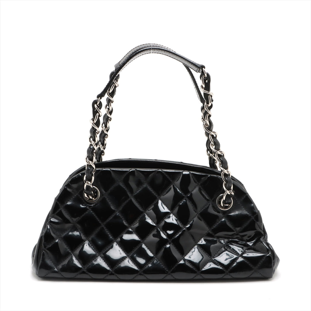 Top Quality Chanel Mademoiselle Patent Leather Chain Shoulder Bag Black Silver G  14th