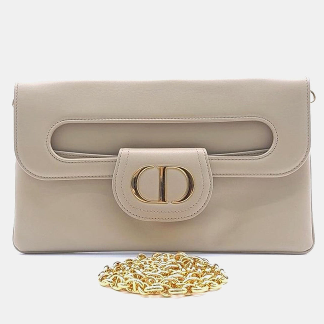 Top quality Dior Christian Beige Leather Double Medium Clutch