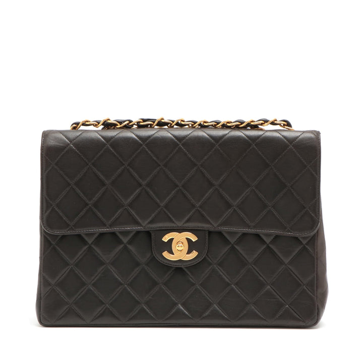 Top Quality Chanel DECAMATRASE Lambskinkin Single Flap Double Chain Bag Black Gold  4th