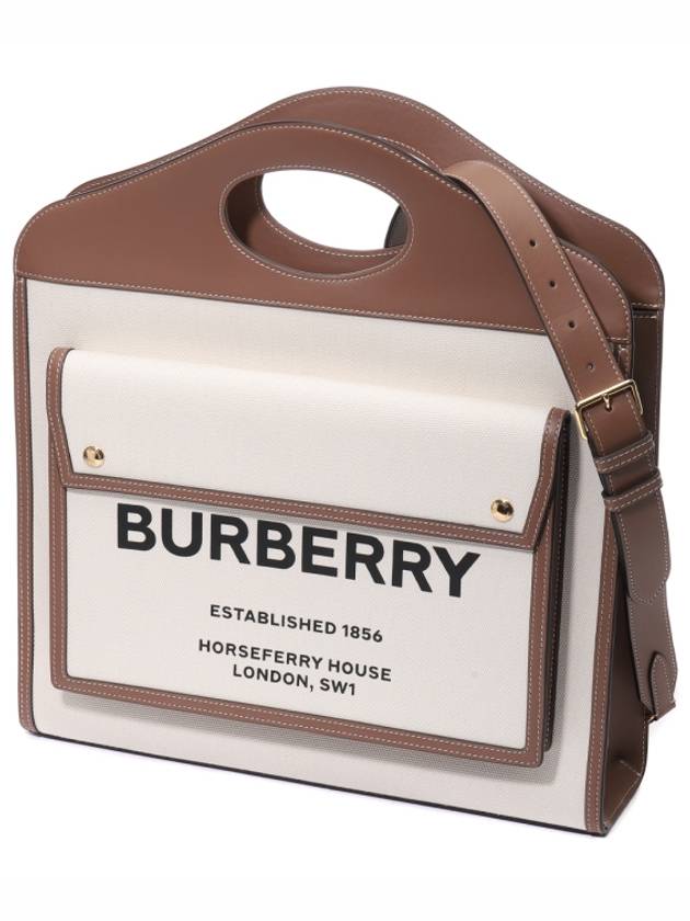 Burberry Medium Two-tone Canvas Leather Pocket Tote Bag Beige