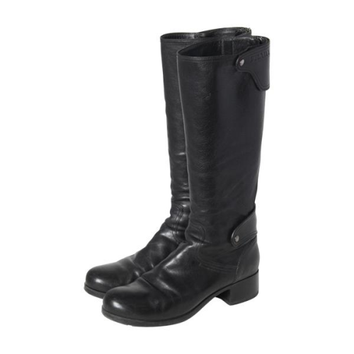 Prada Sport Leather Round-Toe Riding Boots