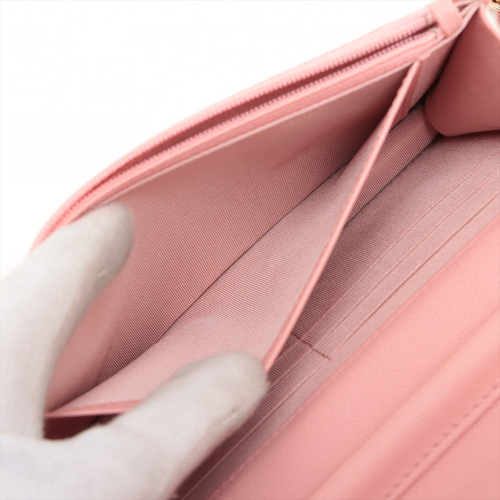 Top Quality Chanel V Stitch Caviar S Chain Wallet Pink Gold