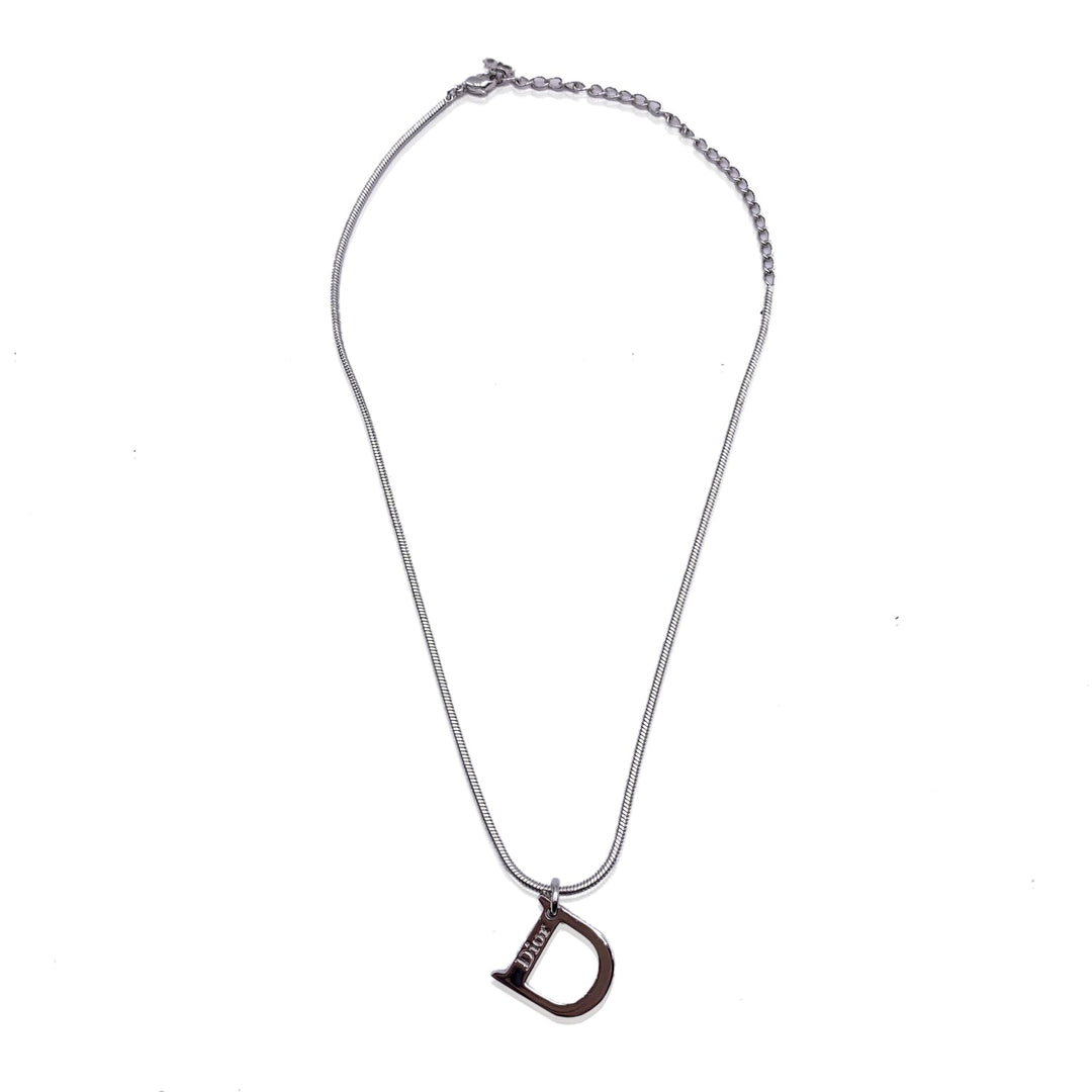 CHRISTIAN Top quality Dior Silver Metal D Logo Pendant Chain Necklace