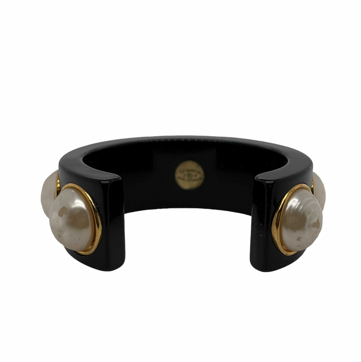 Chanel - Vintage Large Pearl Resin Cuff - Black - Bracelet