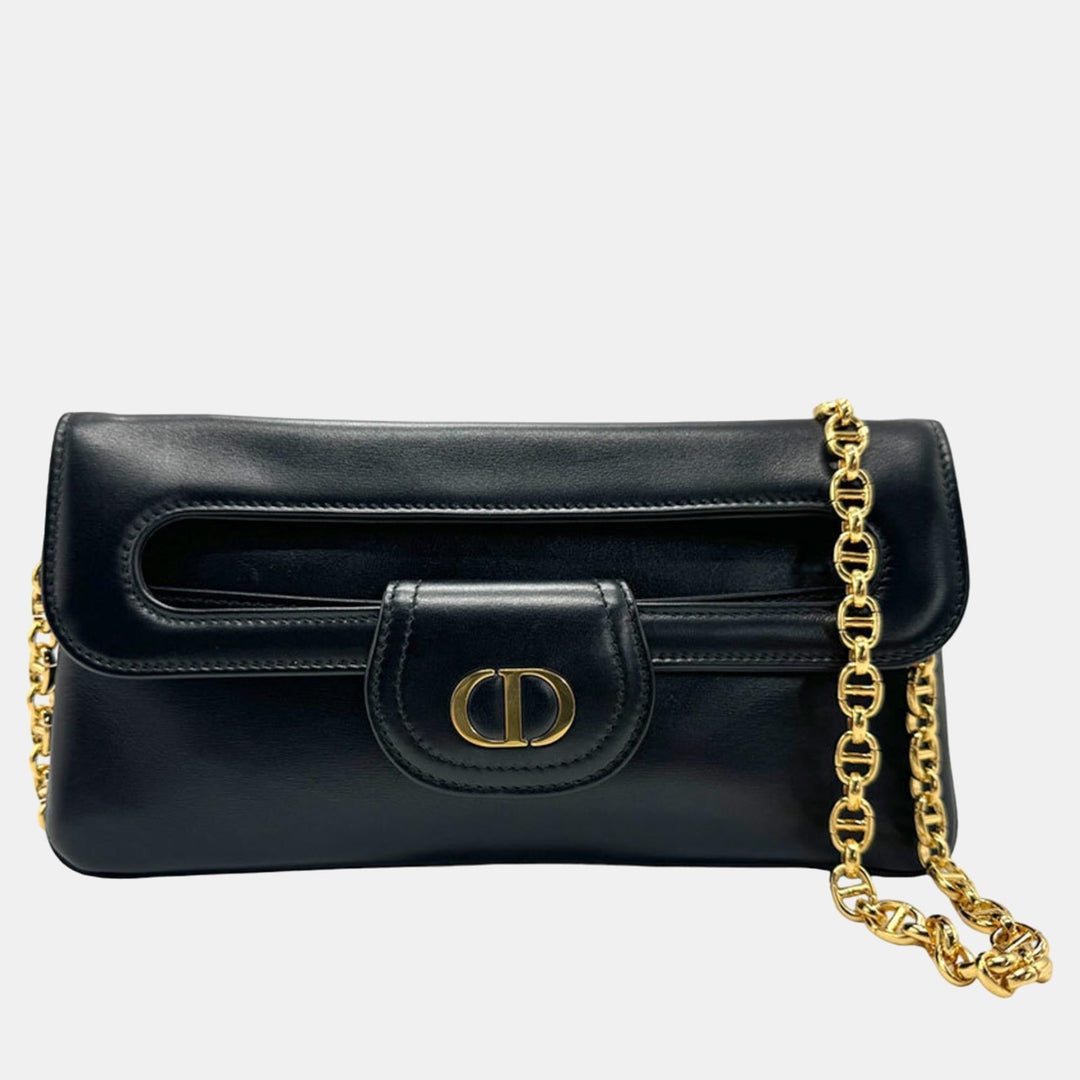 Top quality Dior Black Leather Medium Top quality DiorDouble Chain Bag