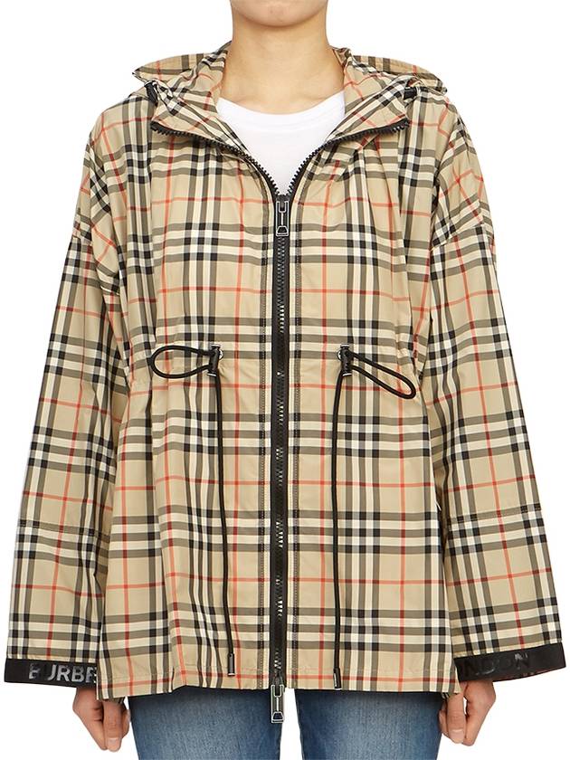Burberry WoMen's Back-tone Check Zip-up Hooded Jacket Beige