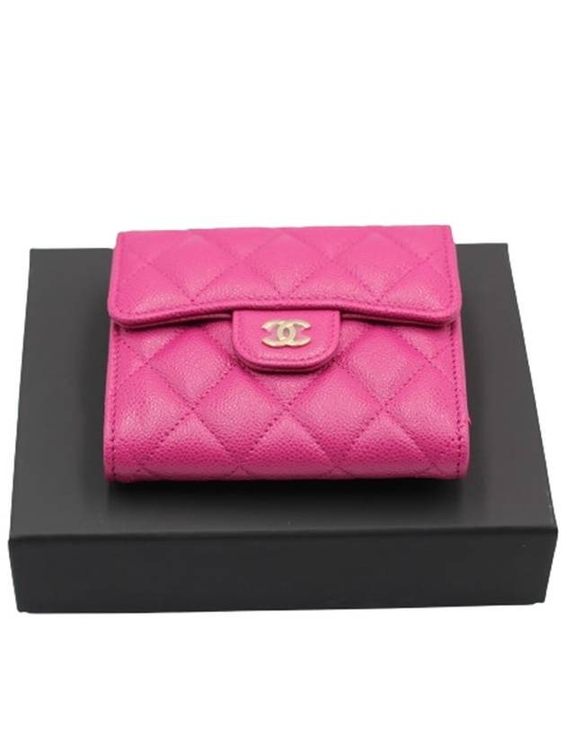 Classic Gold Logo Half Wallet Pink Chanel