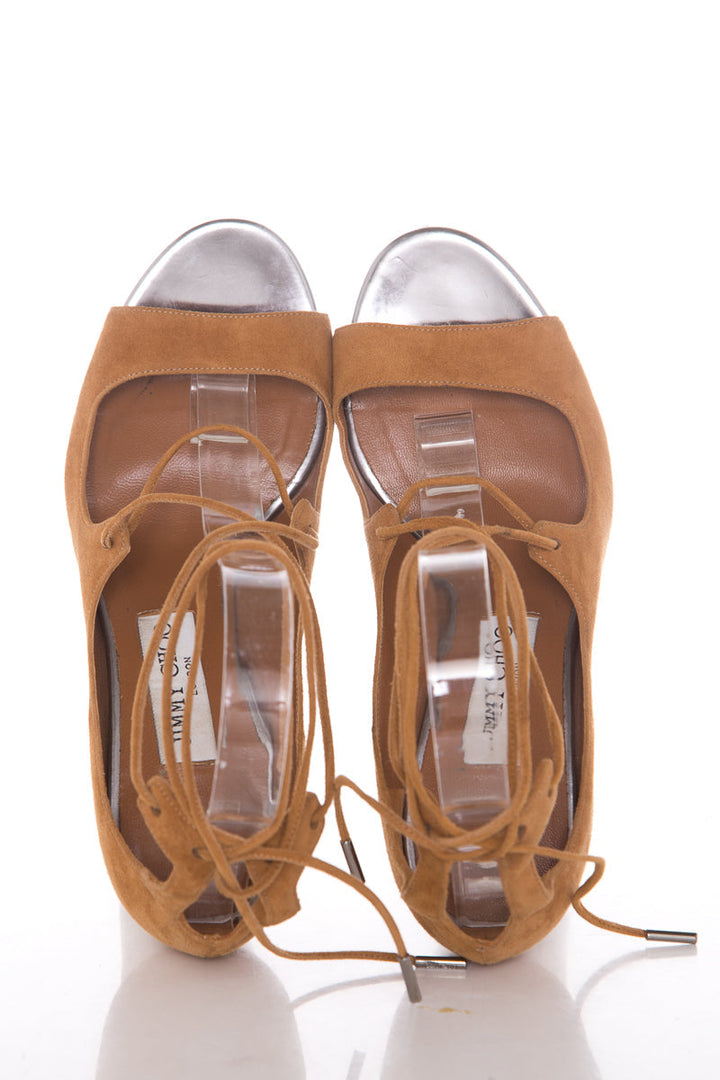 Jimmy Choo Brown Lace-Up Heels SZ 38.5