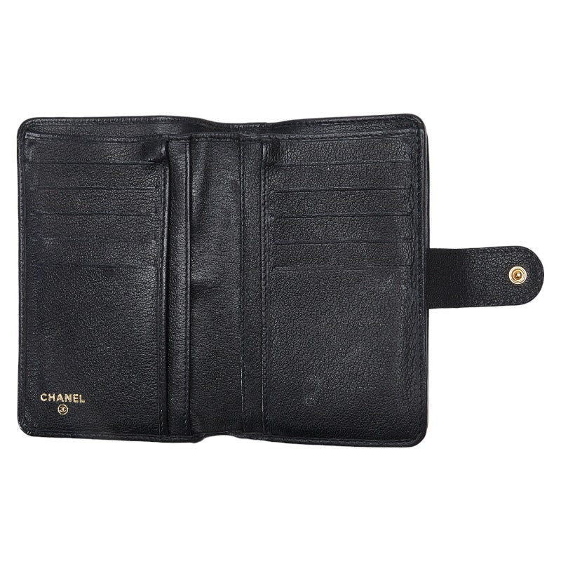 Top Quality Chanel CAMERIA COCOMARK Folding Wallet Black Leather  CHANEL